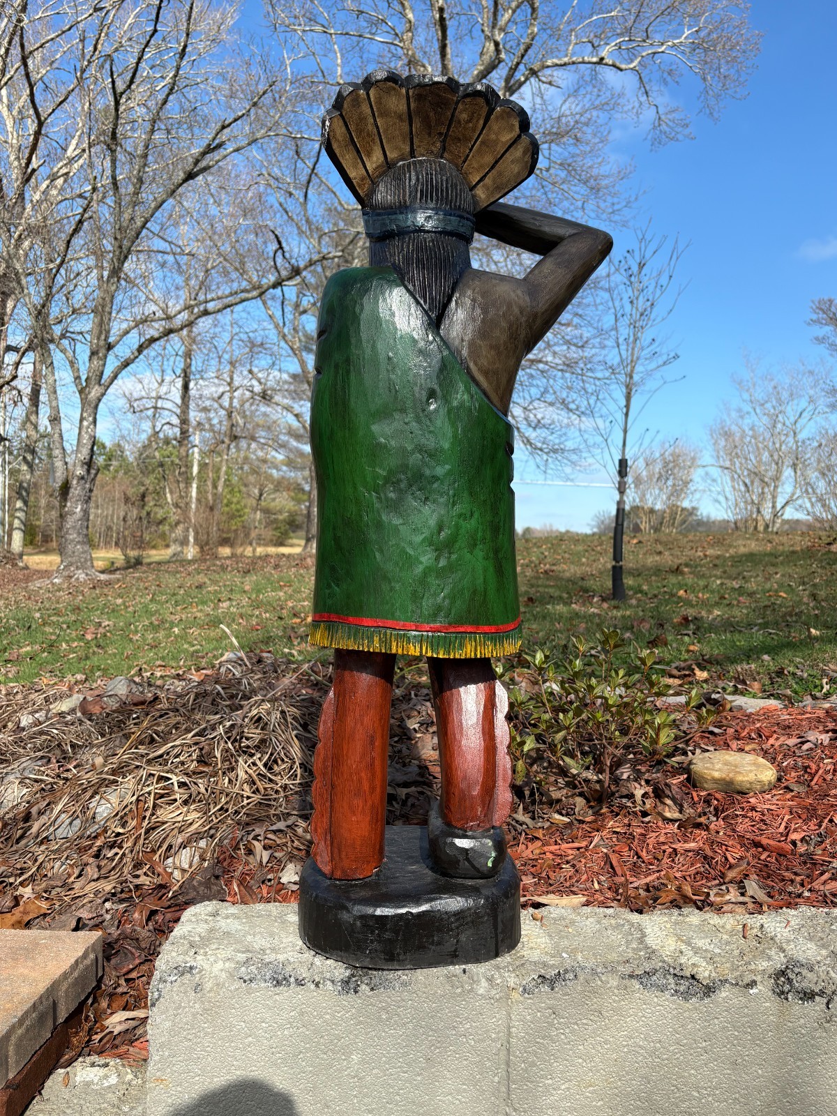 VINTAGE "CIGAR STORE WOODEN INDIAN" NICE COND, (40" INCHES TALL) BEAUTIFUL COLOR
