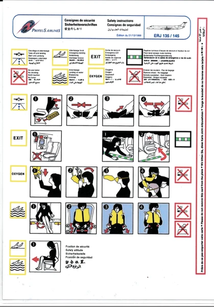 Safety card Proteus Airlines ERJ 135/145 - Photo 1/1
