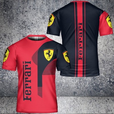 Custom Name - Men's Ferrari Logo 3D Polyester Black Red T-Shirt - All Size