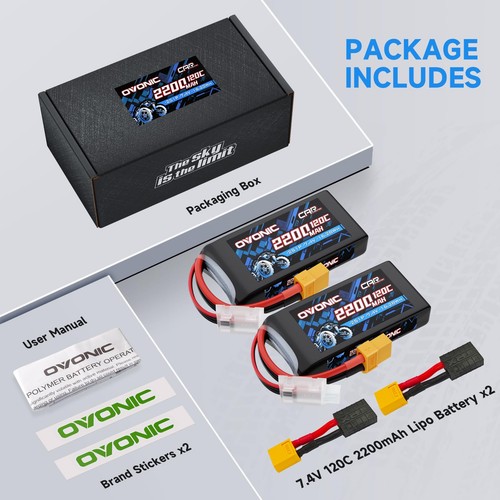 2 x batterie Ovonic 7.4V 120C 2200mAh 2S Lipo XT60-TRA Plug pour véhicules Traxxas 1/16 - Photo 6/6