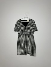 Sezane Sixtine Gingham Cotton Mini Dress Size 38 Black White Checked V-Neck