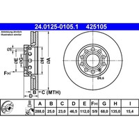 Bremsscheibe Ate 24.0125-0105.1 (2 Stk.) FüR Audi Skoda Seat 100 C4 Avant