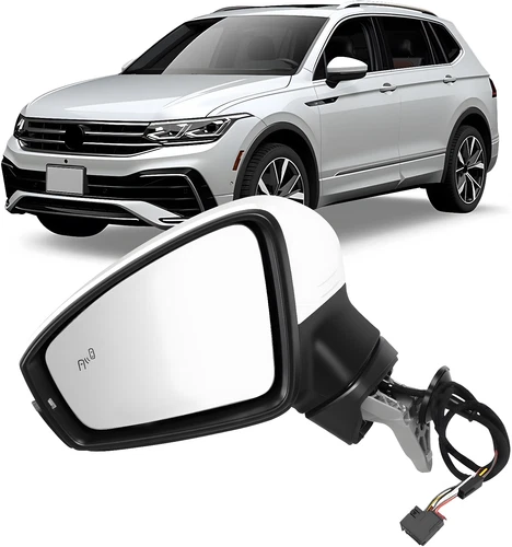 White Driver Side Mirror W/Blind Spot Heated For VW Tiguan MK2 2017-2021 LH