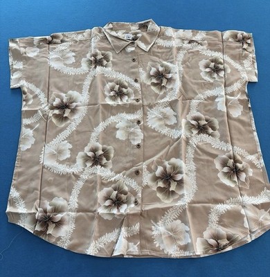 Resin Ellie 808 Hawaiian Floral Short Sleeve Button-Up Blouse Women s Size M