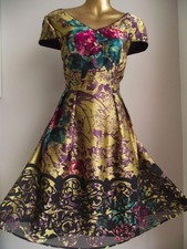 ✨ MONSOON "CHARLOTTE" Gold Purple Floral Fit Flare Special Evening Dress Size 16