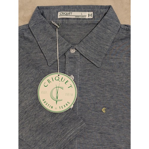 Criquet Mens Player Polo Shirt Dark Blue Heathered Large Organic Cotton Golf NWT