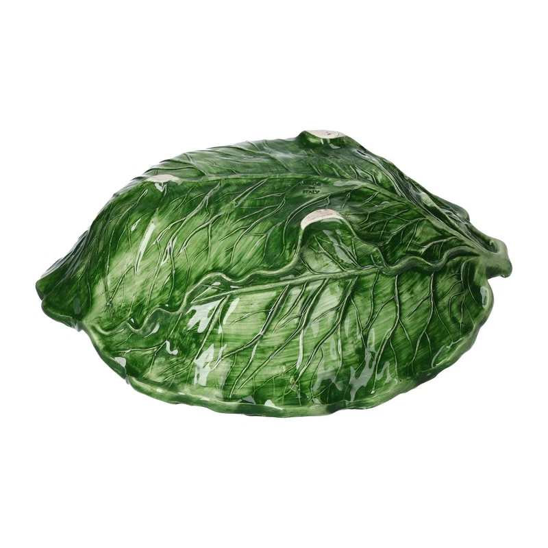 Alzata Foglia di Verza Verde Ceramica Made in Italy Artigianale Antipasti Dolci, fotografia 4 di 9