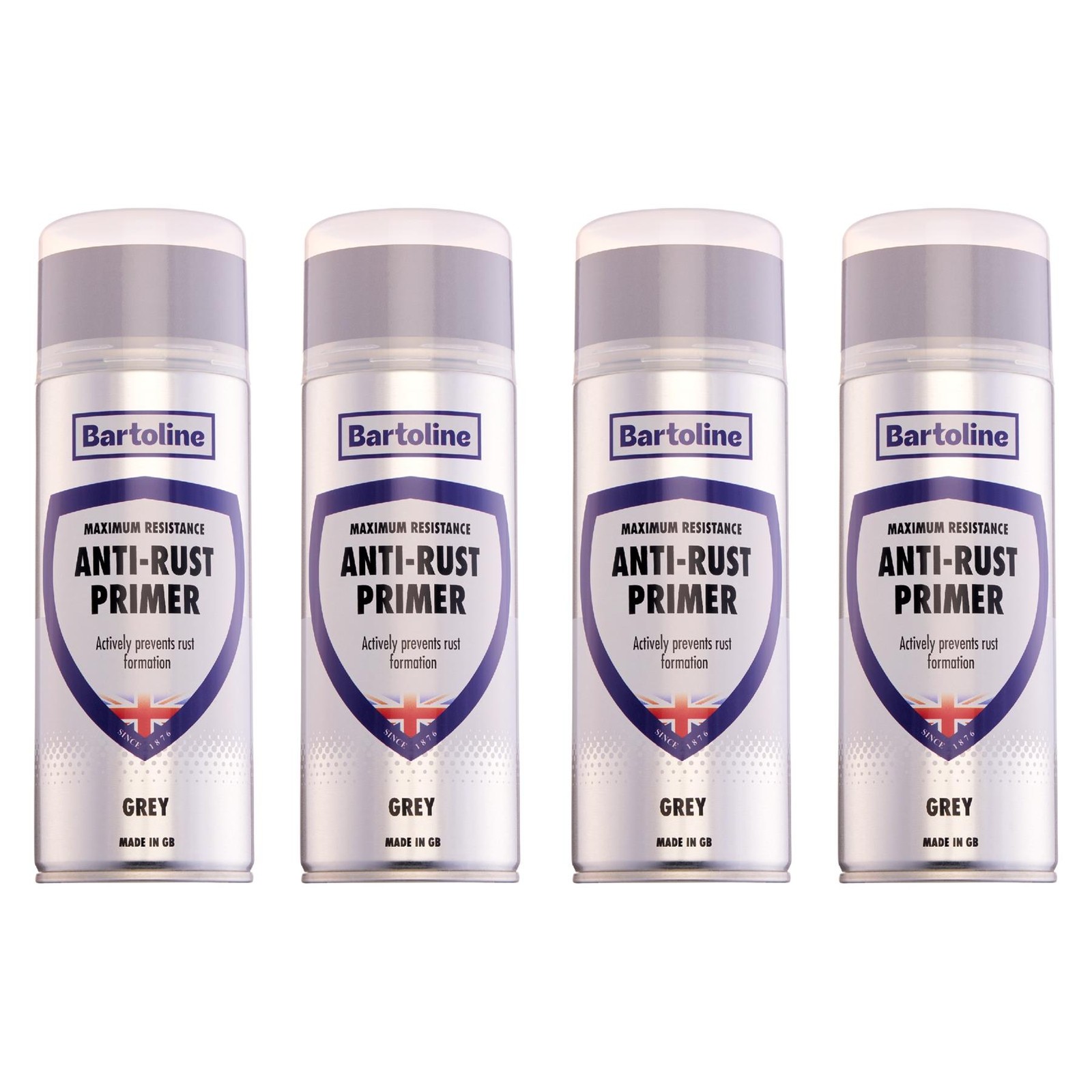 4x Bartoline Anti-Rust Primer Quick Dry Metal Paint Grey Topcoat Surface 400mL