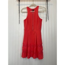 NWOT Express Hot Pink Coral Lace Sleeveless Mini Dress With Front Zipper Size 4