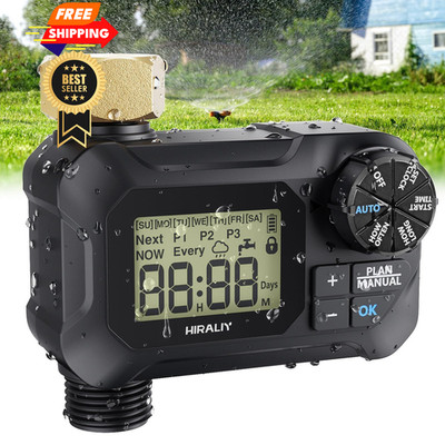 HIRALIY Water Timer for Garden Hose, Programmable Sprinkler Black