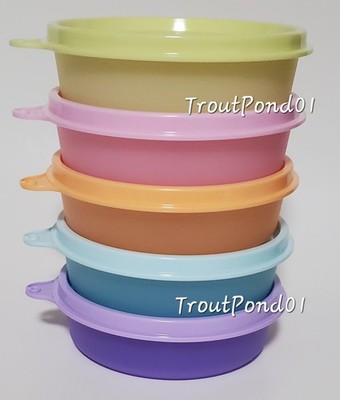 TUPPERWARE Little Wonders Set 5 Bowls Snack Cup Contemporary Soft Pastels New