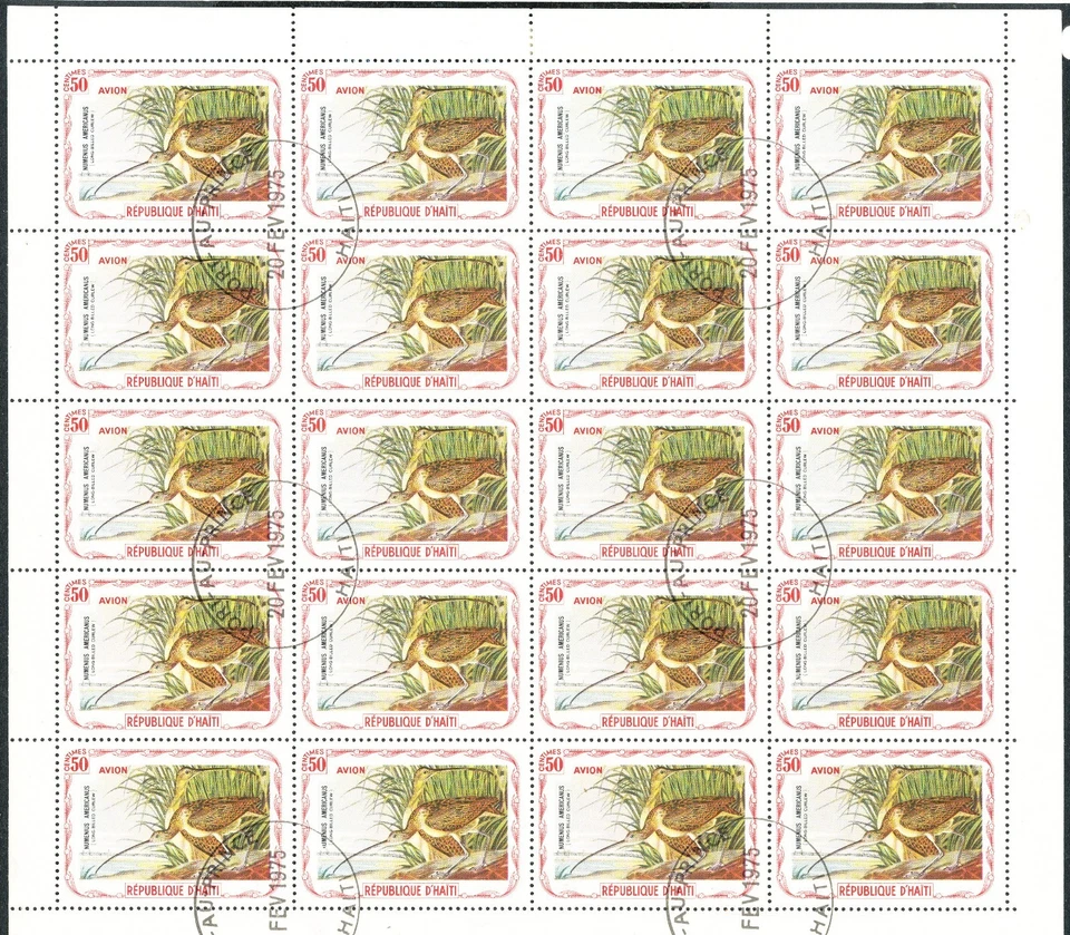 HAITI 1975 AUDUBON BIRDS GROUP OF 5 Complete Sheets of 20 Fine Used CTO PMKs. - Image 3 of 4