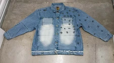 Akademiks Men’s Button-Front Letters Print Denim Jacket Blue Size XXXL