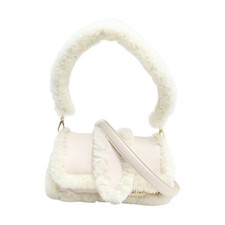 JACQUEMUS Bambimou Doux Shoulder Handbag Lambskin Faux Fur Pink Beige
