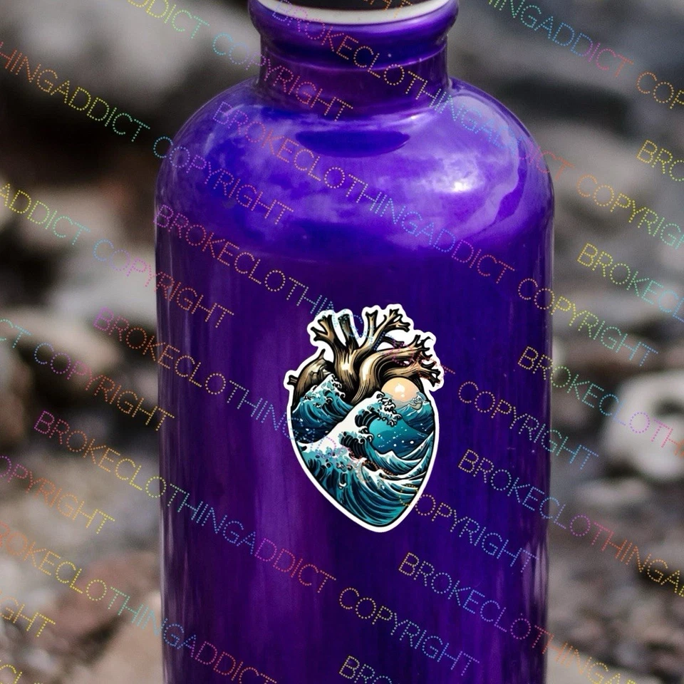 Pegatina de vinilo para botella de agua de enfermera médica playa ondas cardíacas anatómicas Foto 2 de 4