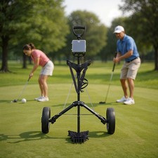 Image of Premium 2 Wheeled Golf Push Trolley Lightweight Aluminum Folding Design Black