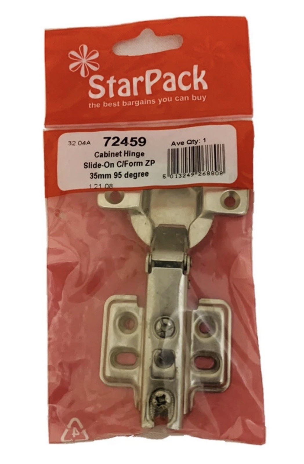 10 x StarPack Cabinet Hinges 35mm C/Form ZP Slide-on 95Y 72459