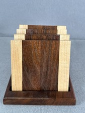 Vintage 4 Wood Drink Coasters With Inlays With Stand