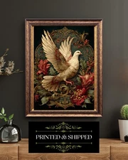 Victorian Christmas Dove Baroque Holiday Print Peace Bird Vintage Art Wall Decor