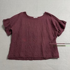 Elena Baldi Blouse Womens Small Burgundy Linen Flutter Sleeve Italy