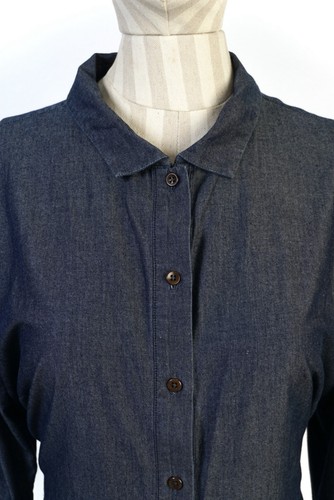 Toast Navy Blue Cotton Shirt Button Down Dress UK 16 Long Sleeve Midi Belted - Picture 4 of 11