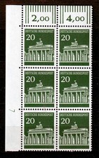 Federal 507 **, Brandenburg Gate - 20 Pf - corner edge six with printer's mark double 7