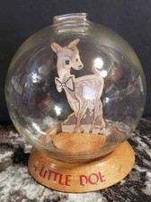 Vintage Vic Moran Bubble Glass Deer Coin Bank “A Little Doe” Globe 1940s 6.5”