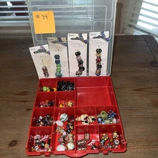 LOT Glass Metal Lined Beads Darice Mix and Mingle Loose Glass Beads W Box