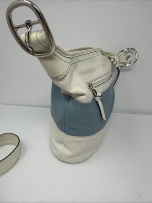 Coach F13357 Leather Rugby Stripe Blue White Shoulder Bucket  display picture 3