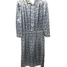 Pellini Von Bramlett Vintage Belted Blue Floral High Round Neck Dress Size 13/14