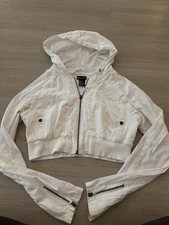 Cropped Wet Seal Y2K Zipper Detail White Jacket Women's Size Large 2000s