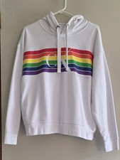 Calvin Klein Jeans Pullover Hoodie Women  s XL Black Logo Rainbow Pride