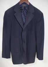 P1 Brooks Brothers Makers 38R Navy Blue Sport Coat Polyester Wool Blend Blazer