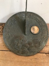 Vintage Brass Bronze Sundial Roman Numerals Radiant Sun 10" Mount On Back) India