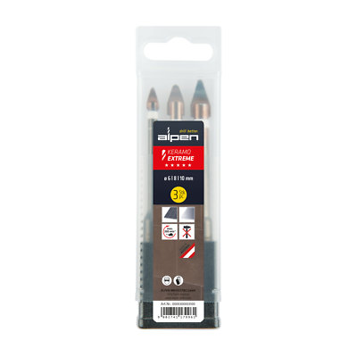 alpen Feinsteinzeug Fliesenbohrer, Keramo Extreme 3-tlg. Satz 6.0   10.0 mm