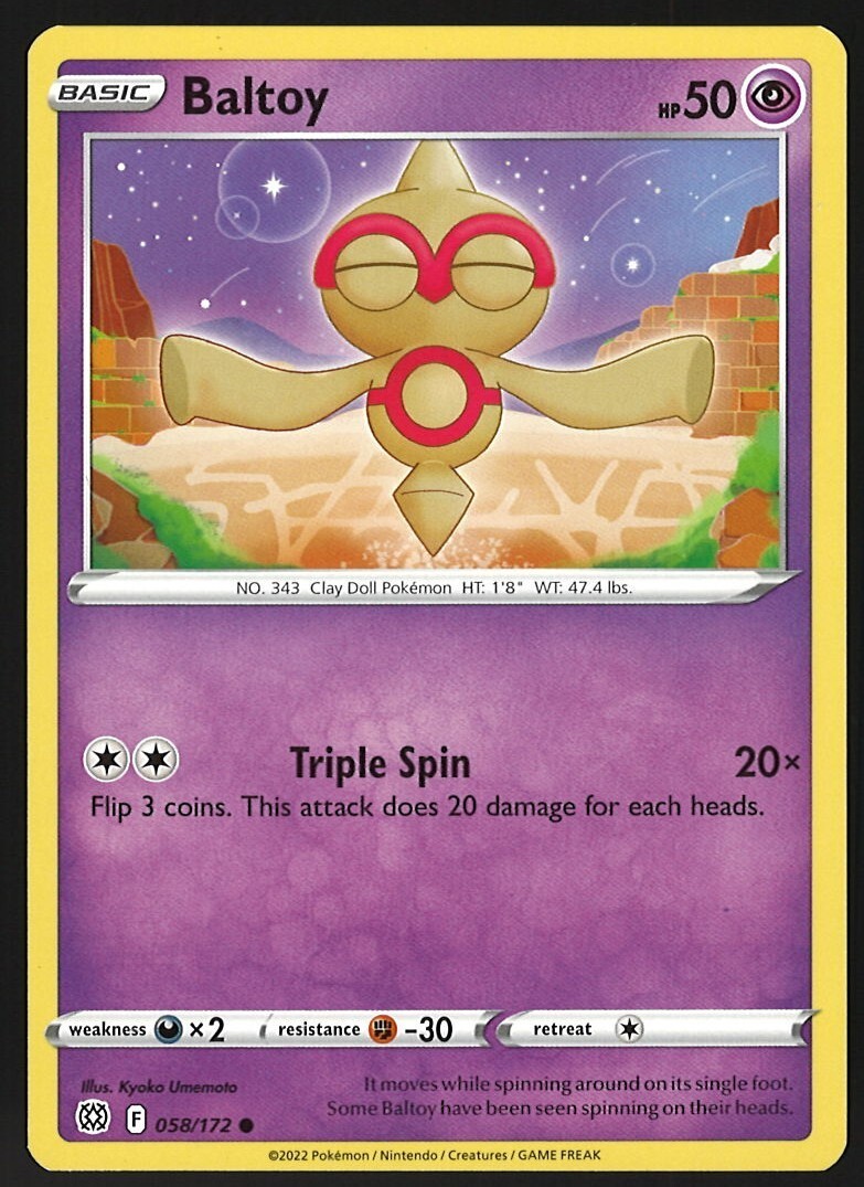 Baltoy 58/172 Pokemon Card Brilliant Stars Common 50 HP Near Mint HQ