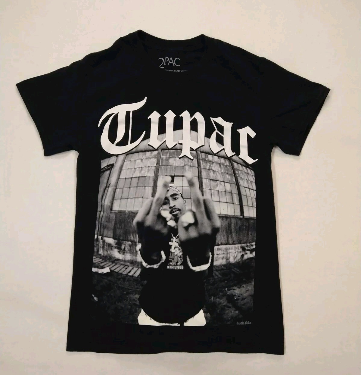 FILA Camicia Tupac uomo nera piccola 2pac dita medie anni 90 hip hop gangsta rap maglietta