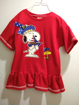 Nwot SNOOPY red top GIRL * 6X Patriotic applique Metal star polyester cotton