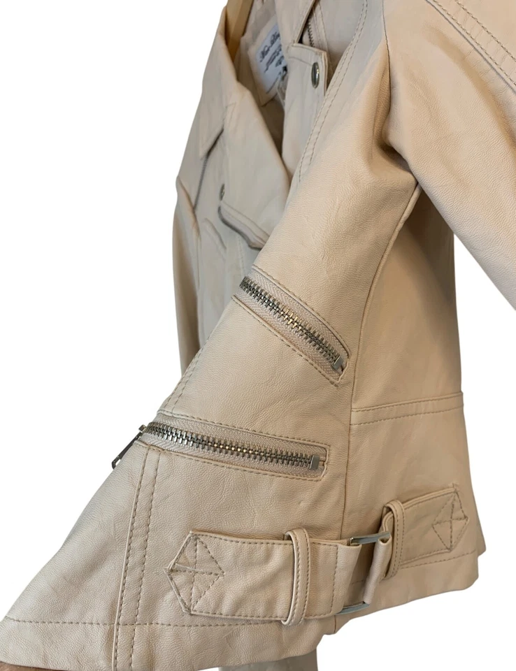 Marc Louge Nude Summertime Cropped Moto Jacket S Faux Leather Zipper 10022 - Image 4 of 4