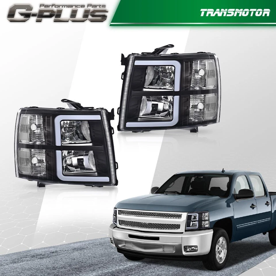 DRL LED Bar Tube Projector Headlights Fit For 07-13 Chevy Silverado 1500 2500 - Image 2 of 4