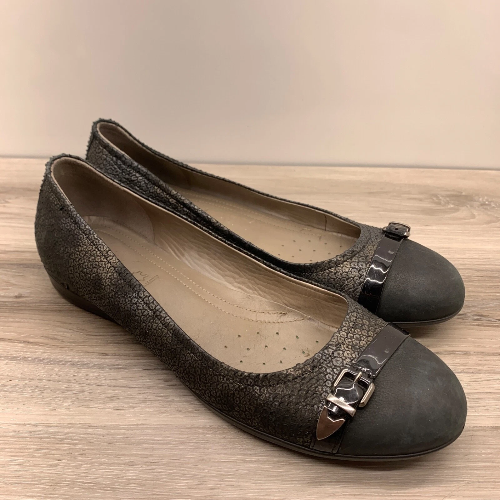 Scarpe basse ECCO Touch 15 ballerine stampa serpente pelle nera da donna taglia 42 US 11