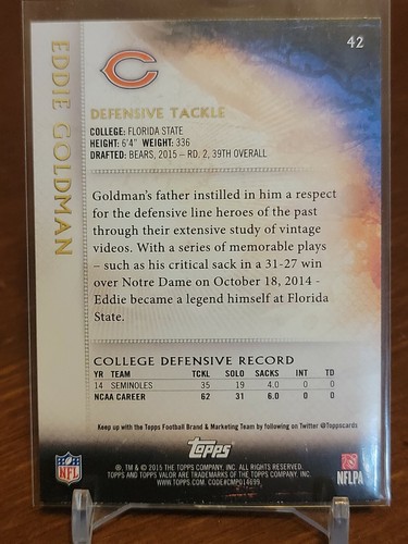 2015 Topps Valor Strength Parallel #42 Eddie Goldman RC - NM-MT Chicago Bears - Picture 2 of 2