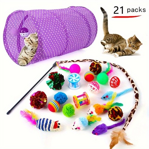 21pcs Interactive Cat Toys Set Teaser Toys&Tunnel Tube for Endless Fun Exercise