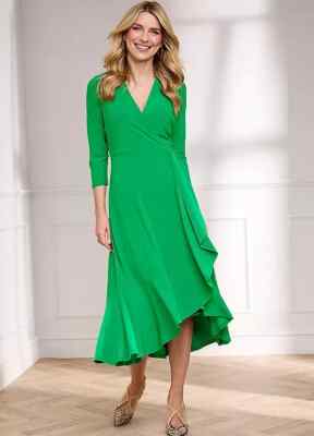 Kaleidoscope Grün Rüschen Detail Wrap Midaxi Kleid UK 10 (fm138-6)