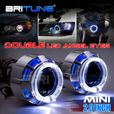 Mini 2.0 inch Bi-xenon Headlight Lens Projector Double LED Angel Eyes DRL Halo