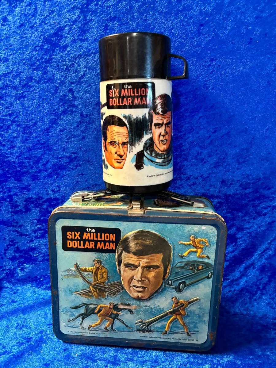 Vintage 1974 Six Million Dollar Man Metal Lunch Box with Thermos