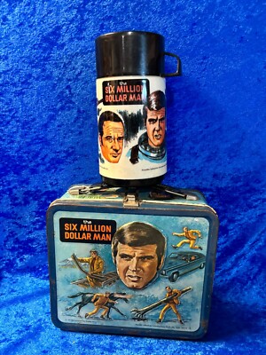 Vintage 1974 Six Million Dollar Man Metal Lunch Box with Thermos