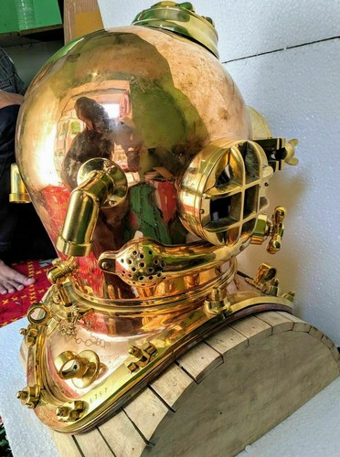 ROYAL U.S NAVY MARK V SOLID COPPER BRASS HEAVY DIVING DIVERS HELMET ...
