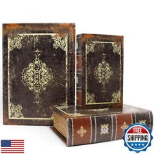 Jolitac Decorative Book Boxes World Map Pattern Antique Book Invisible box wi