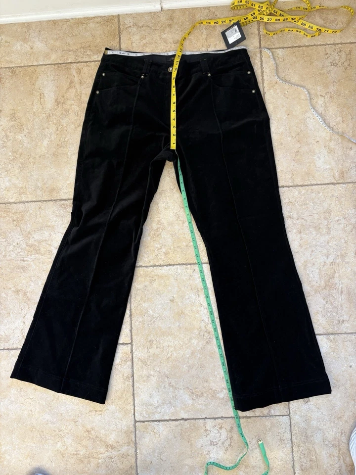 Pantalones de terciopelo negro Reba talla 16 botones de estrás, costuras doradas, pliegue de pliegue nuevos con etiquetas Foto 3 de 4